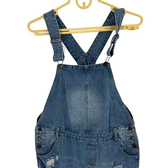 Mod Ref Boyfriend Distressed Denim Overalls bibs artsy school festival size S - Picture 3 of 8